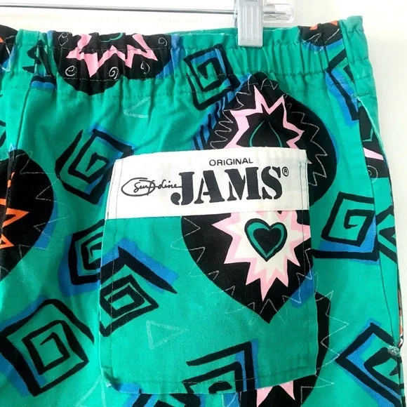 Vintage 80’s Jams retro print long board shorts